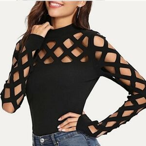 Caged Bodysuit with crotch snap closure in black sz XL